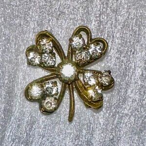 Gold Clover Brooch with Crystals